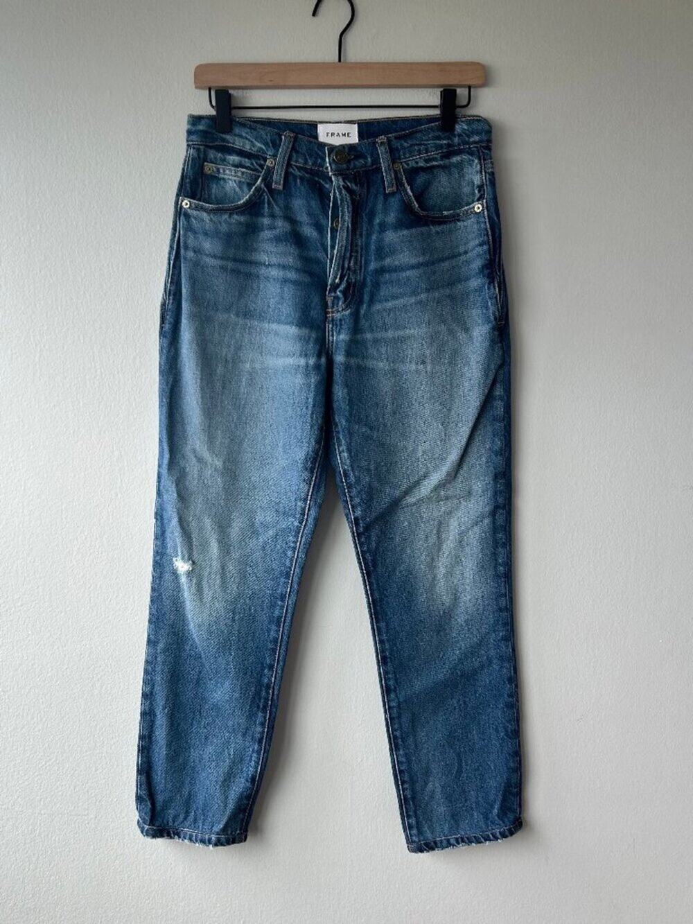 FRAME Le Mec Malibu Relaxed Boyfriend Jeans 25 Button Fly Raw Hem 100% Cotton